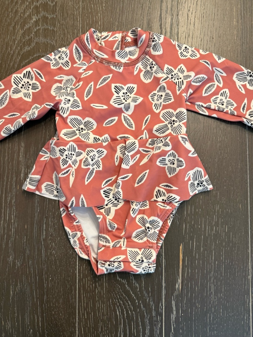 Hanna Andersson Coral Pink Floral Long-Sleeve One-Piece Swimsuit
